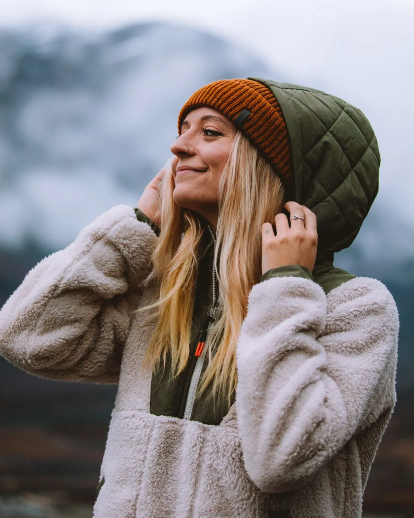 Beaumont Recyceltes Sherpa Kapuzen-Fleece - Warmer Elfenbein