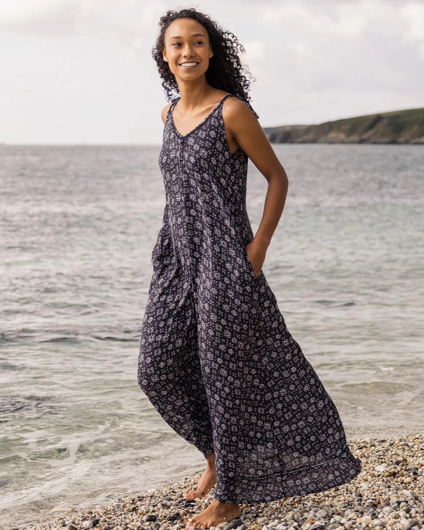 Breeze Maxikleid - Einfache Fliese Verblasst Schwarz