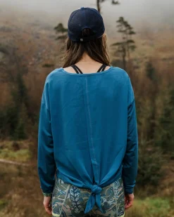Chakra Tie Back Aktiv Recyceltes Langarmshirt - Blauer Stahl