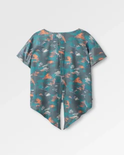 Chakra Tie Back Aktiv Recyceltes T-Shirt - Palm Camo Tiefsee