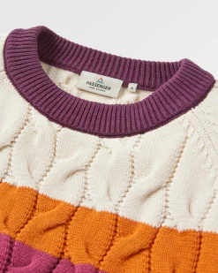 Comfort Stripe Bio-Gestrickter Pullover - Rhabarber Multi Streifen