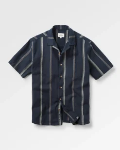 Cove Bio-Baumwolle Kurzarmhemd - Tiefes Marine Jacquard Streifen