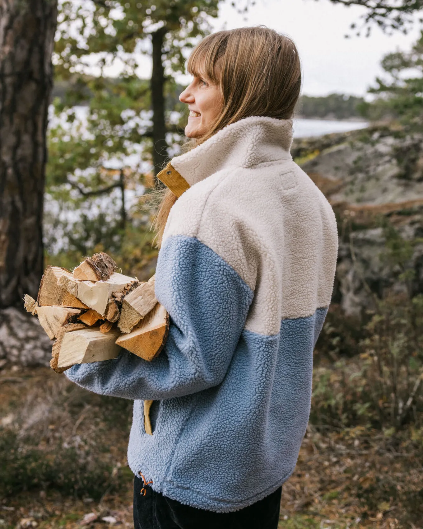 Create recyceltes Deep-Pile Sherpa-Fleece - Blauer Nebel