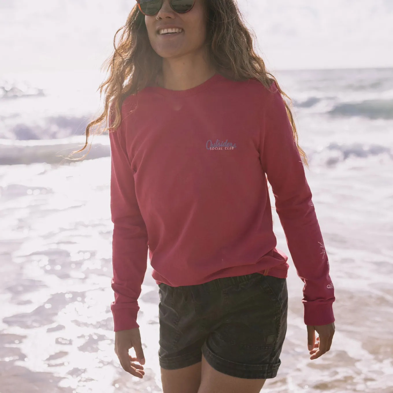 Dawn Recyceltes Baumwoll-Langarmshirt - Erde Rot