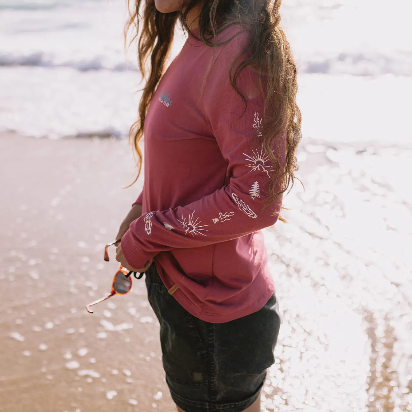 Dawn Recyceltes Baumwoll-Langarmshirt - Erde Rot