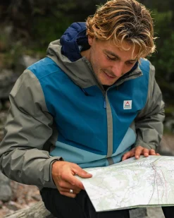 Downpour Recycelte Wasserdichte Jacke - Gezeitenblau/Arktis/Staubige Olive