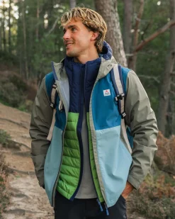 Downpour Recycelte Wasserdichte Jacke - Gezeitenblau/Arktis/Staubige Olive