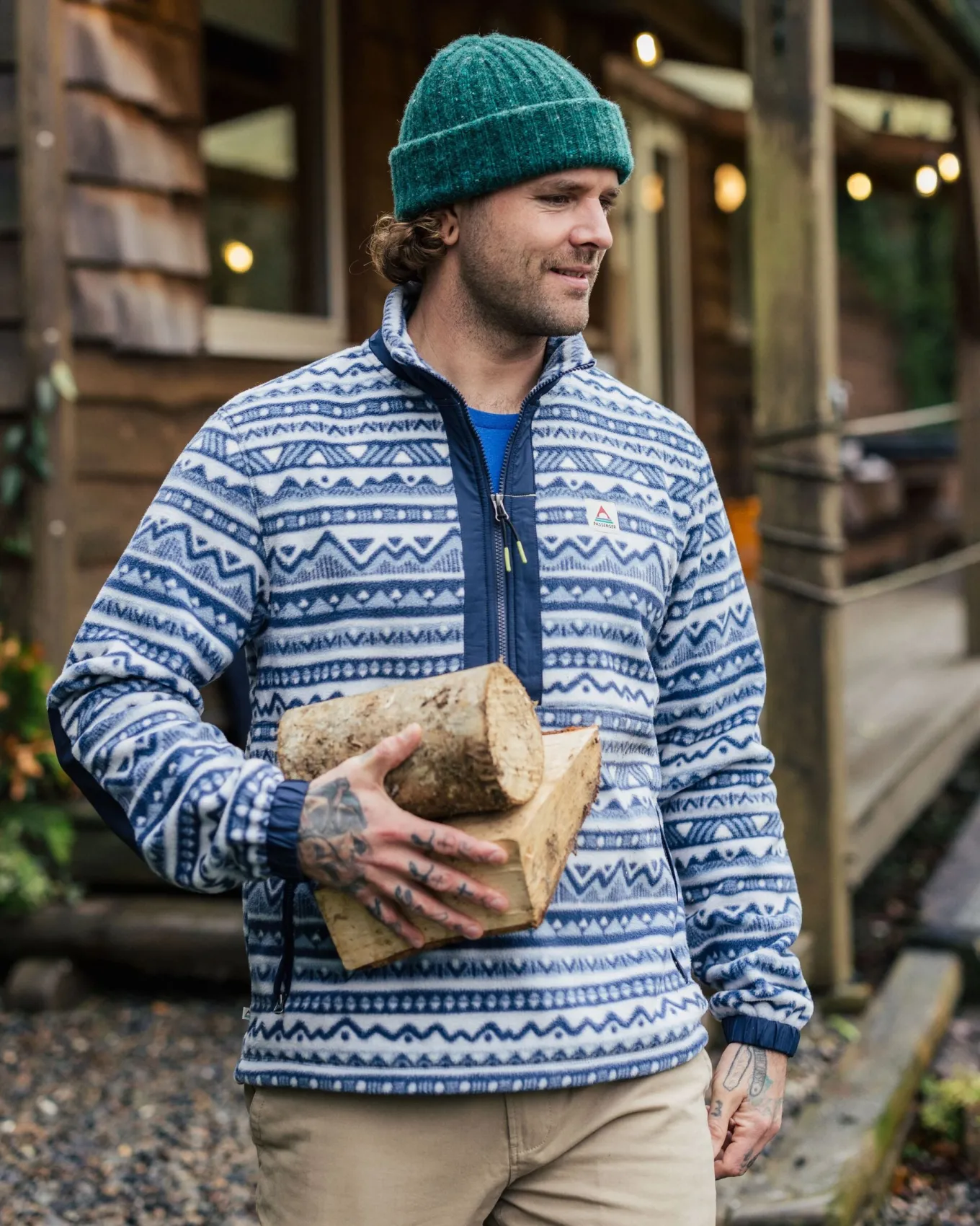 Ebb Recyceltes Polarfleece - Berg Geo Grau Blau