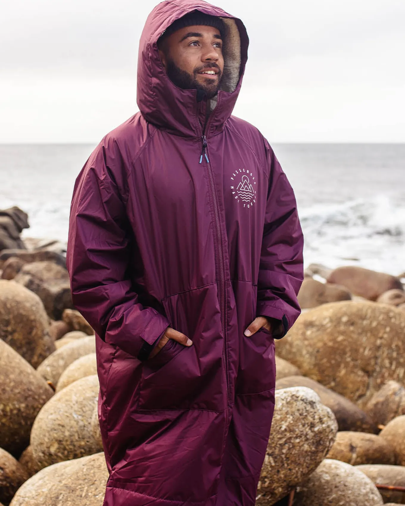Escapism Recycelter Sherpa-gefütterter Surf Poncho - Windsor-Wein
