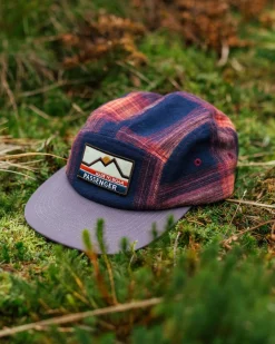 Fixie Recyceltes Flanell 5-Panel-Cap - Reiches Marineblau/ Roter Ocker Karo