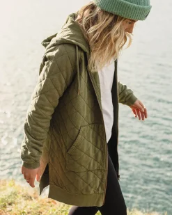 Getaway Recycelte Gesteppte Kapuzenjacke mit Reißverschluss - Khaki