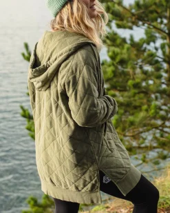 Getaway Recycelte Gesteppte Kapuzenjacke mit Reißverschluss - Khaki
