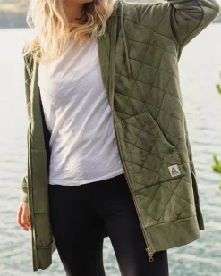 Getaway Recycelte Gesteppte Kapuzenjacke mit Reißverschluss - Khaki