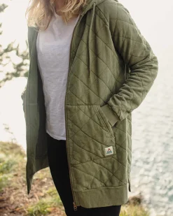 Getaway Recycelte Gesteppte Kapuzenjacke mit Reißverschluss - Khaki