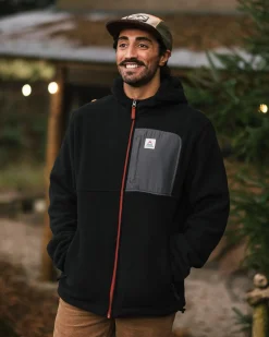 Loch Recyceltes Polarfleece mit Kapuze - Schwarz