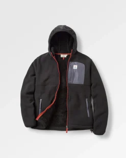 Loch Recyceltes Polarfleece mit Kapuze - Schwarz