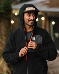 Loch Recyceltes Polarfleece mit Kapuze - Schwarz