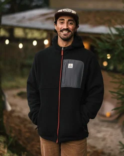 Loch Recyceltes Polarfleece mit Kapuze - Schwarz