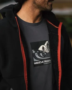 Loch Recyceltes Polarfleece mit Kapuze - Schwarz