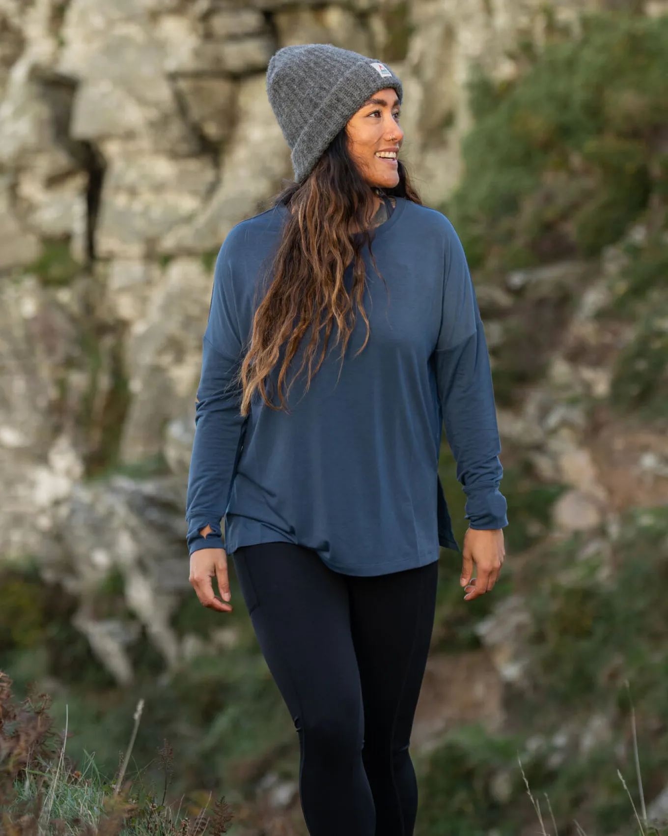 Lotus Recyceltes Aktives Langarm-Top - Dunkler Denim