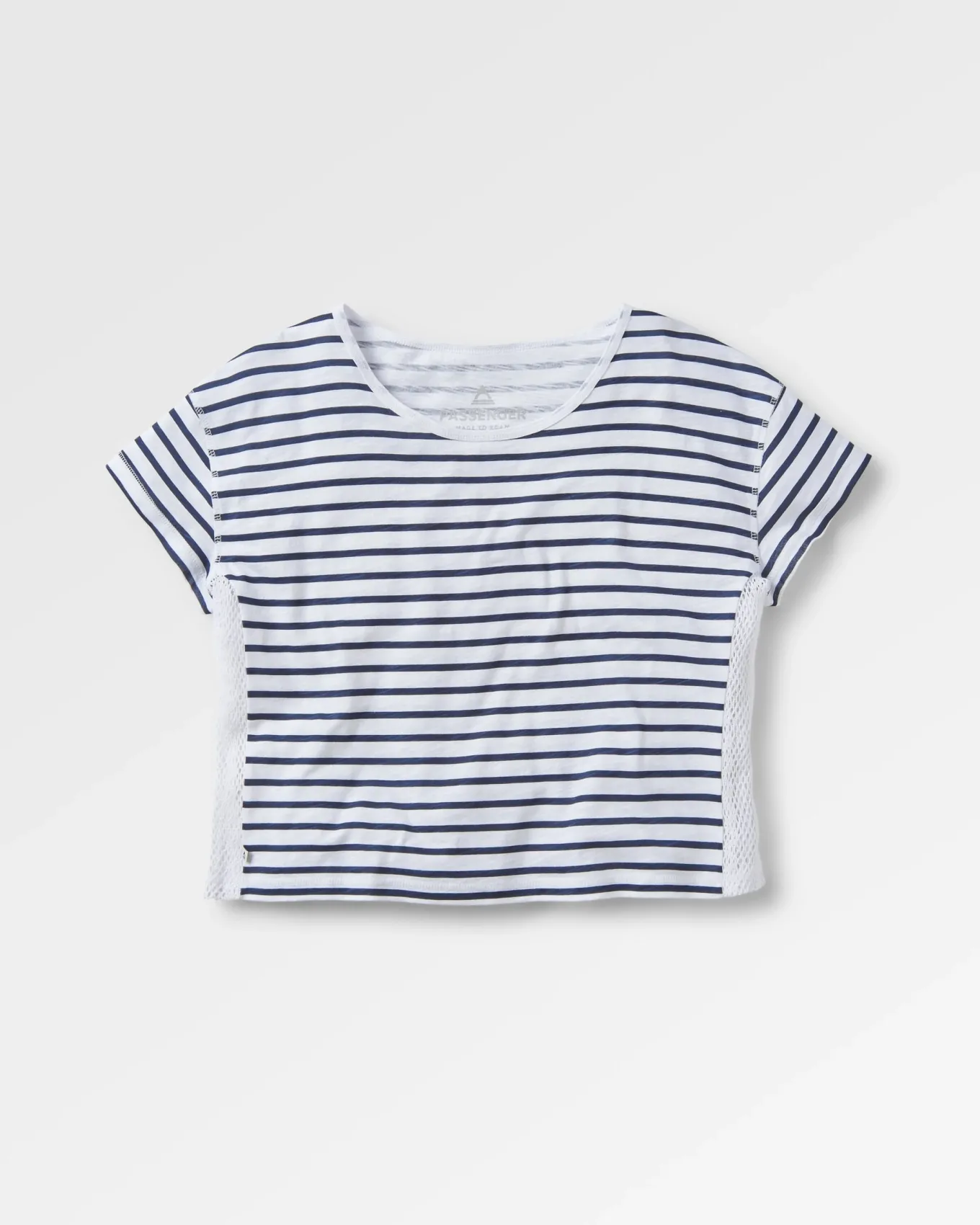 Magnolia Recycled Cotton Crochet Trim T-Shirt - Marine Streifen