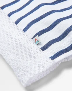 Magnolia Recycled Cotton Crochet Trim T-Shirt - Marine Streifen