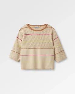 Migrate Organischer Gestrickter Pullover - Haferflocke Multi Streifen