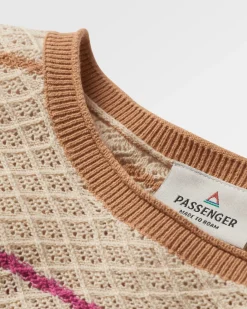 Migrate Organischer Gestrickter Pullover - Haferflocke Multi Streifen