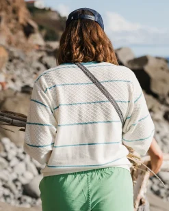 Migrate Organischer Gestrickter Pullover - Blauer Poolstreifen
