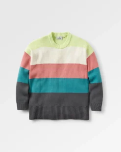 Moments Übergroßer Bio-Strickpullover - Limette Multi Streifen