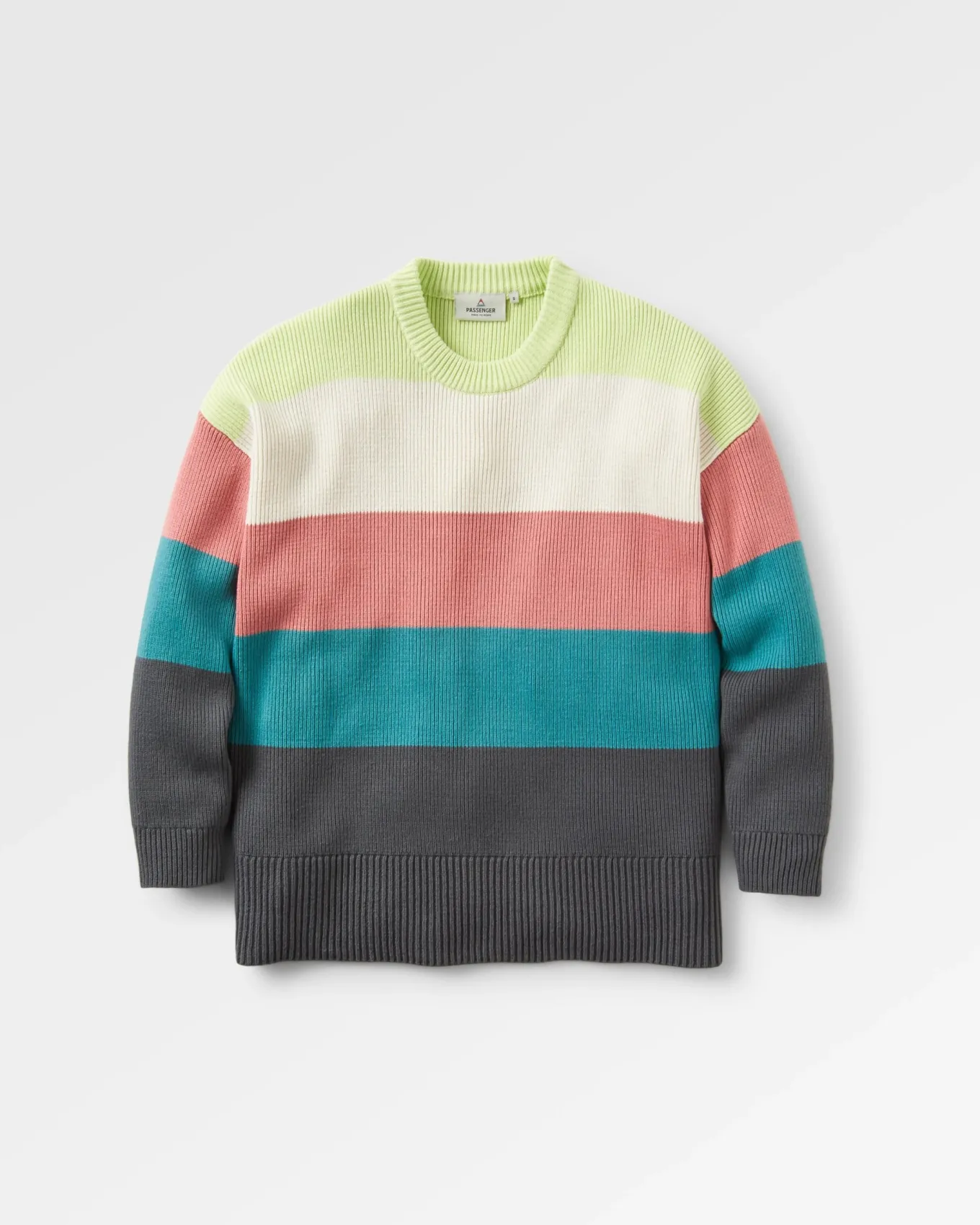 Moments Übergroßer Bio-Strickpullover - Limette Multi Streifen