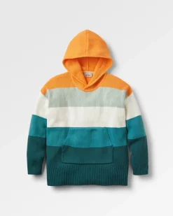 Moments Übergroßer Bio-Strickpullover mit Kapuze - Mehrfarbig gestreift