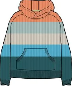 Moments Übergroßer Bio-Strickpullover mit Kapuze - Mehrfarbig gestreift