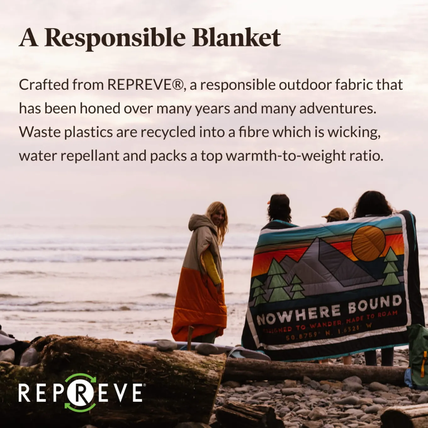 Nomadic Recycelte Sherpa Decke - Schwarz 'Nowhere Bound' Druck
