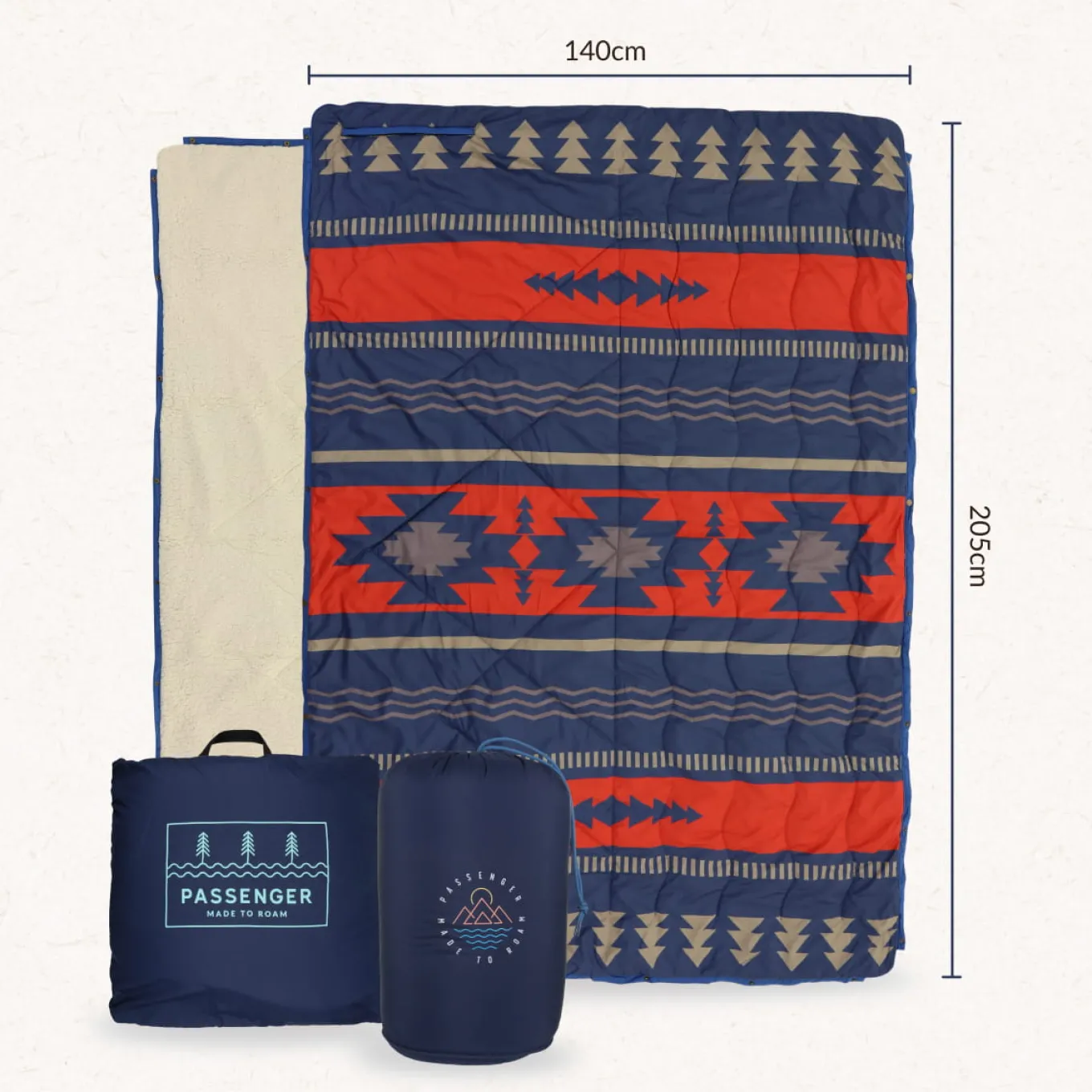 Nomadic Recycelte Sherpa Decke - Schwarz 'Nowhere Bound' Druck