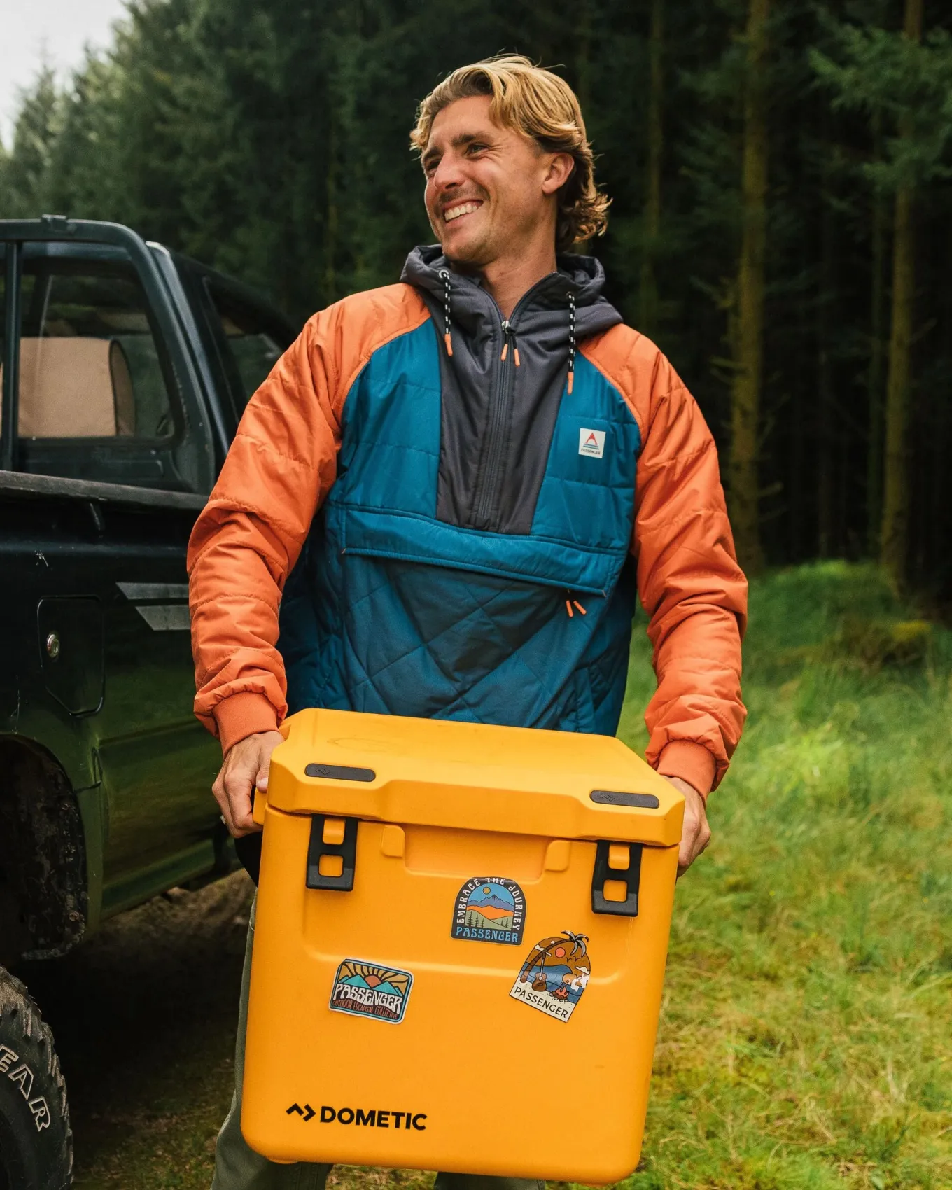 Oceanic recycelte isolierte 1/2 Zip Jacke - Gezeitenblau/Verbranntes Orange