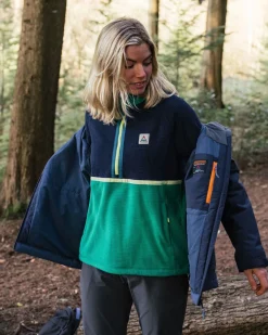 Off Trail recycelter Grid-Polarfleece - Sattes Marineblau/Grüner See