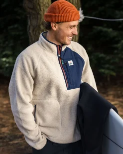 Offgrid 2.0 1/2 Zip Recyceltes Sherpa-Fleece - Haferflocken/Marineblau