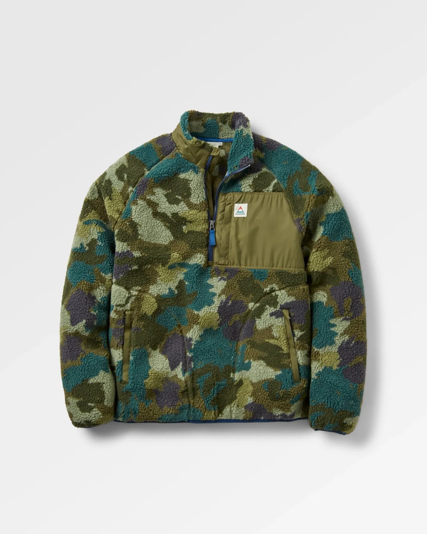 Offroad Recycelter Sherpa-Fleece mit halbem Reißverschluss - Alpen-Tarnung Khaki