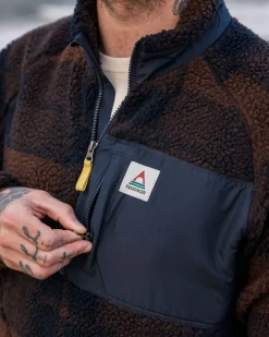 Offroad Recycelter Sherpa-Fleece mit halbem Reißverschluss - Kastanie/Tiefes Marineblau Karo