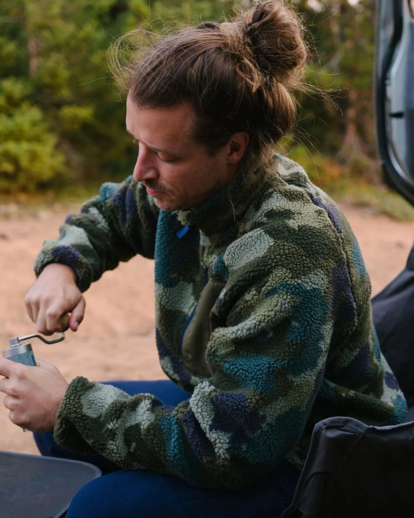 Offroad Recycelter Sherpa-Fleece mit halbem Reißverschluss - Alpen-Tarnung Khaki