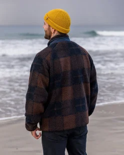 Offroad Recycelter Sherpa-Fleece mit halbem Reißverschluss - Kastanie/Tiefes Marineblau Karo
