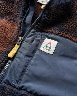 Offroad Recycelter Sherpa-Fleece mit halbem Reißverschluss - Kastanie/Tiefes Marineblau Karo