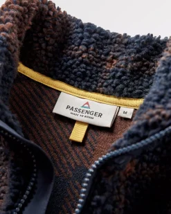 Offroad Recycelter Sherpa-Fleece mit halbem Reißverschluss - Kastanie/Tiefes Marineblau Karo