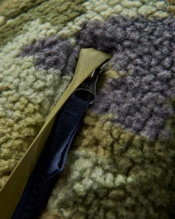 Offroad Recycelter Sherpa-Fleece mit halbem Reißverschluss - Alpen-Tarnung Khaki