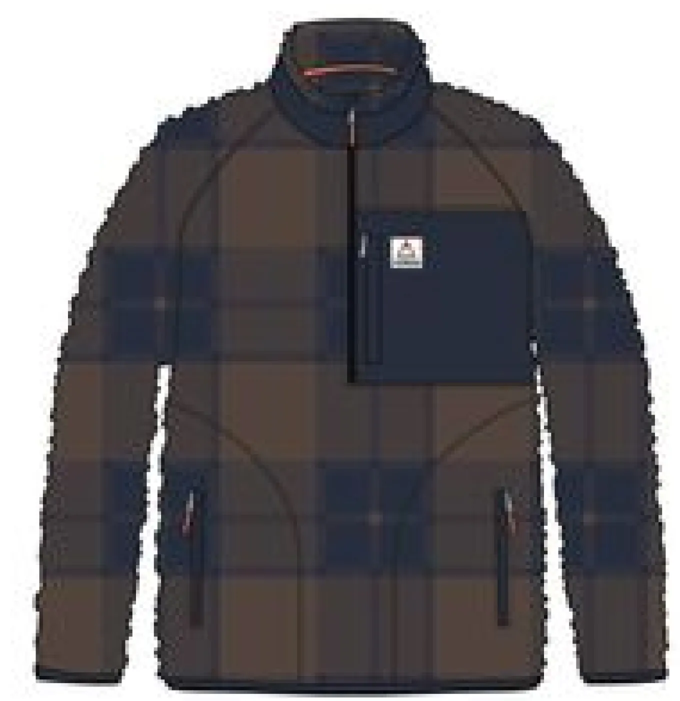 Offroad Recycelter Sherpa-Fleece mit halbem Reißverschluss - Kastanie/Tiefes Marineblau Karo