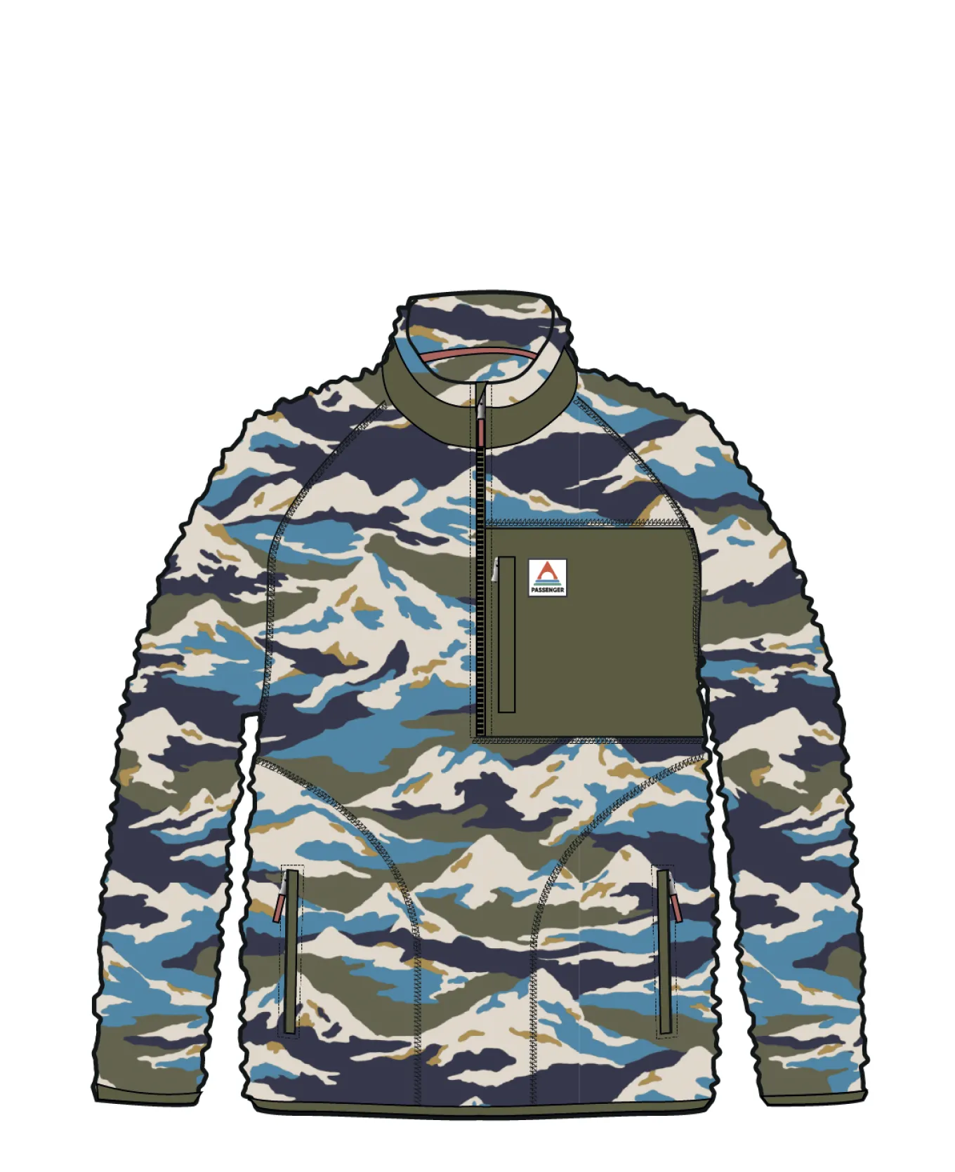 Offroad recycelter Tiefenflor-Sherpa-Fleece - Bergszenen-Khaki