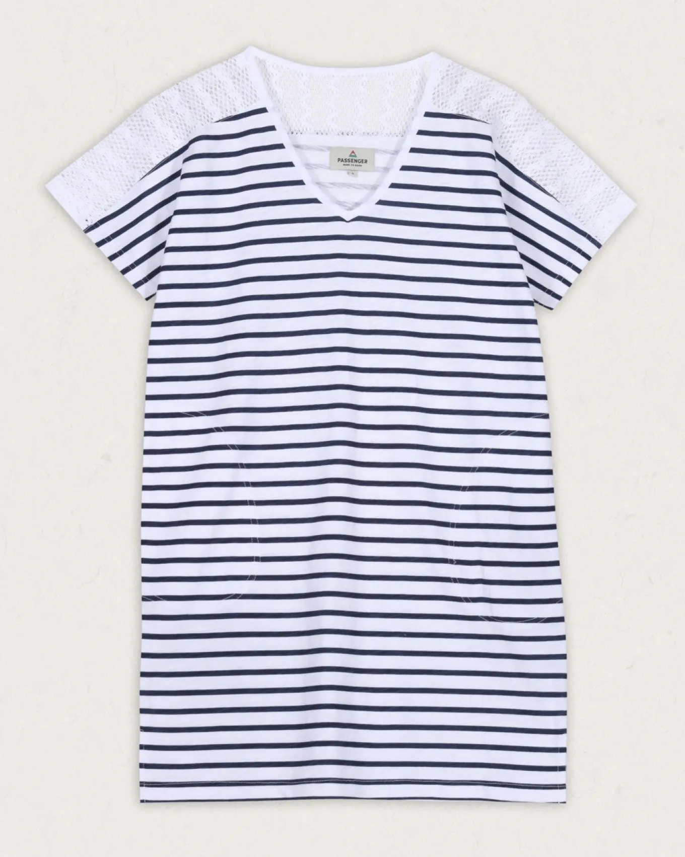 Olive übergroßes T-Shirt-Kleid aus recycelter Baumwolle - Marine Streifen