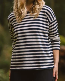 Panorama Gestreiftes Langarmshirt - Tiefes Marineblau