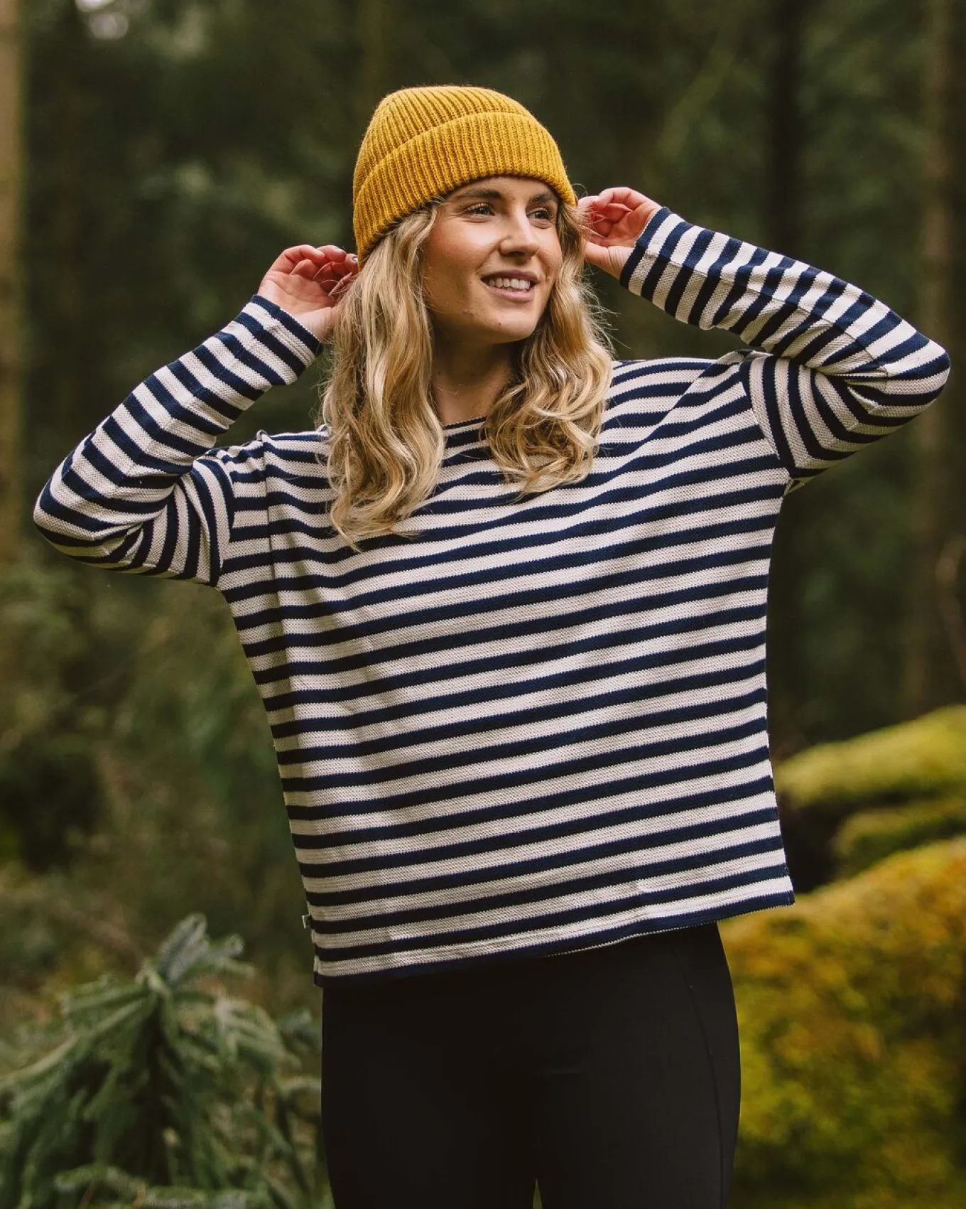 Panorama Gestreiftes Langarmshirt - Tiefes Marineblau